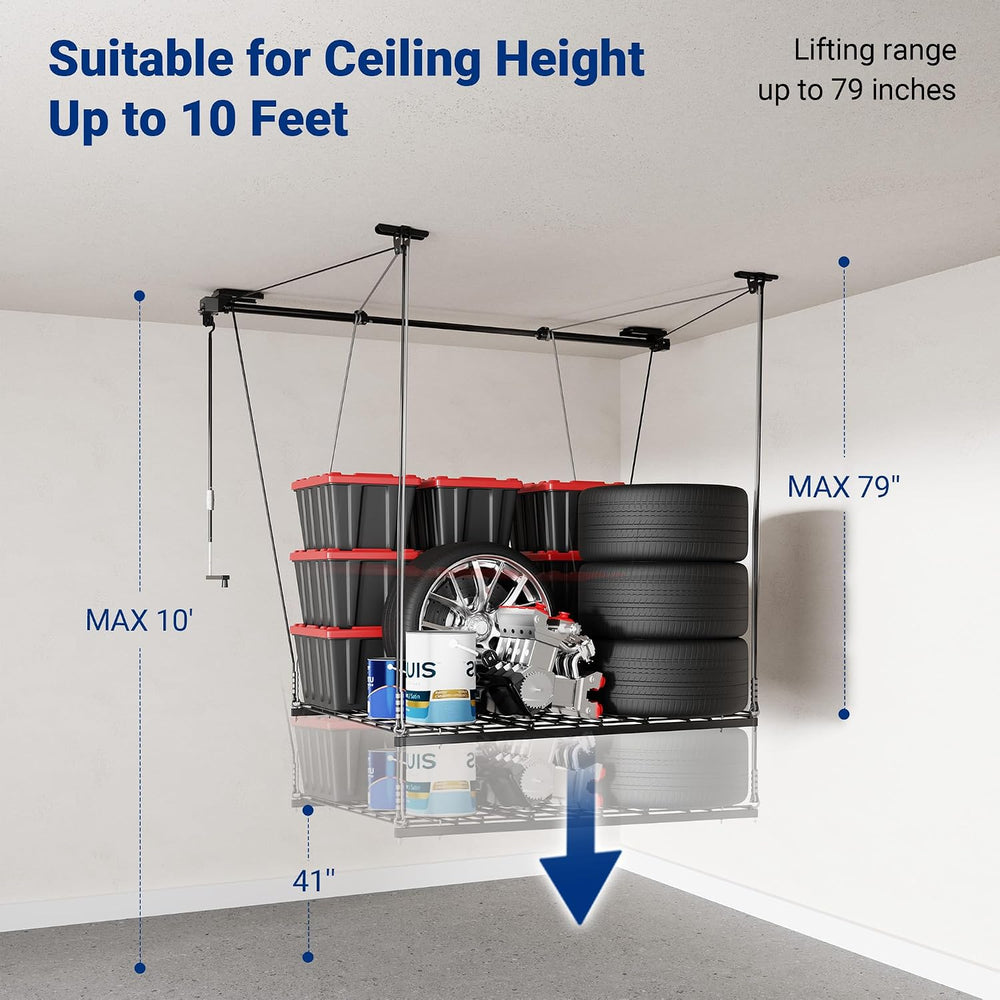 FLEXIMOUNTS Overhead Garage Storage Rack, 4x4 Ft Heavy-Duty Garage Ceiling St...
