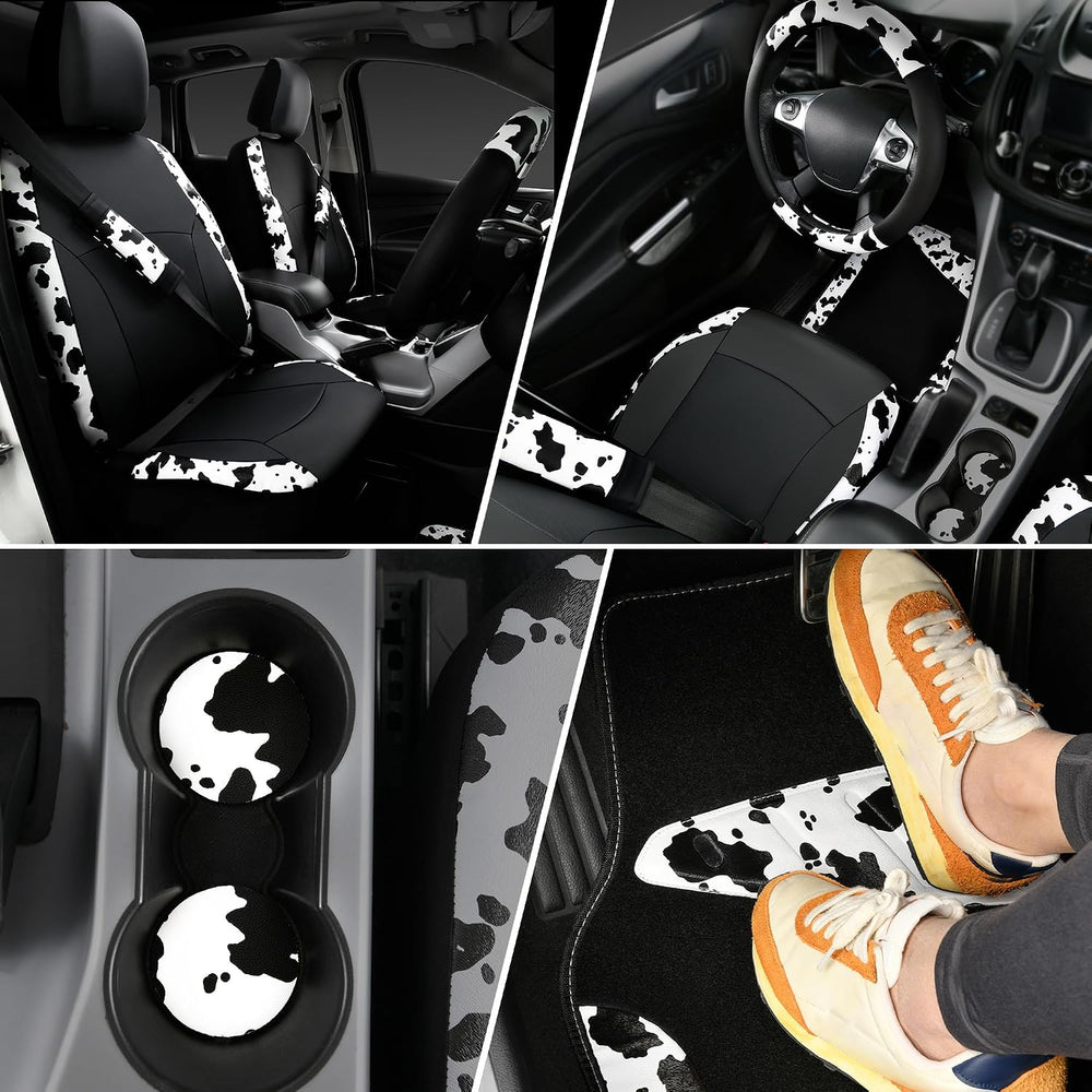 CAR-PASS Cow Print Car Accessories Sets Faux Leather Car Seat Covers & Co...