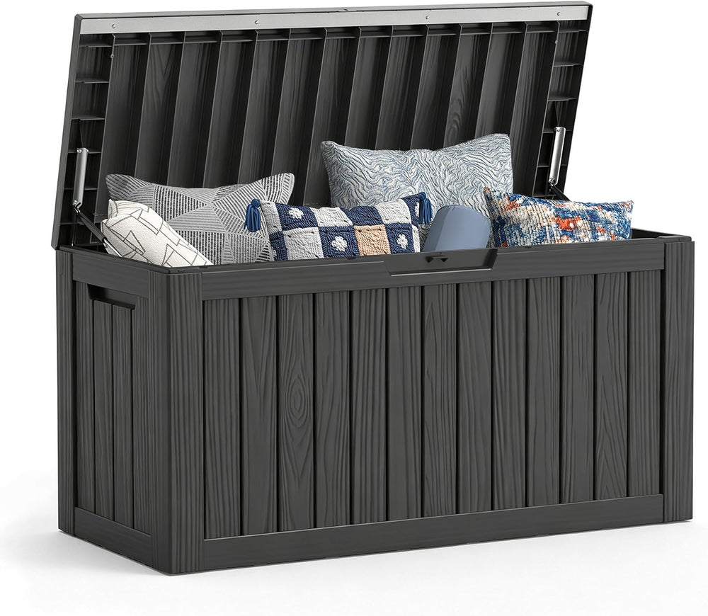 Mars Villa 90 Gallon Outdoor Storage Box, Deck Box Waterproof, Black