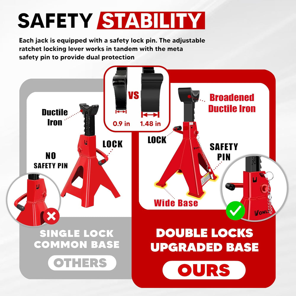 3 Ton Car Jack Stands Adjustable Auto Floor Jackstands with Double Locking an...