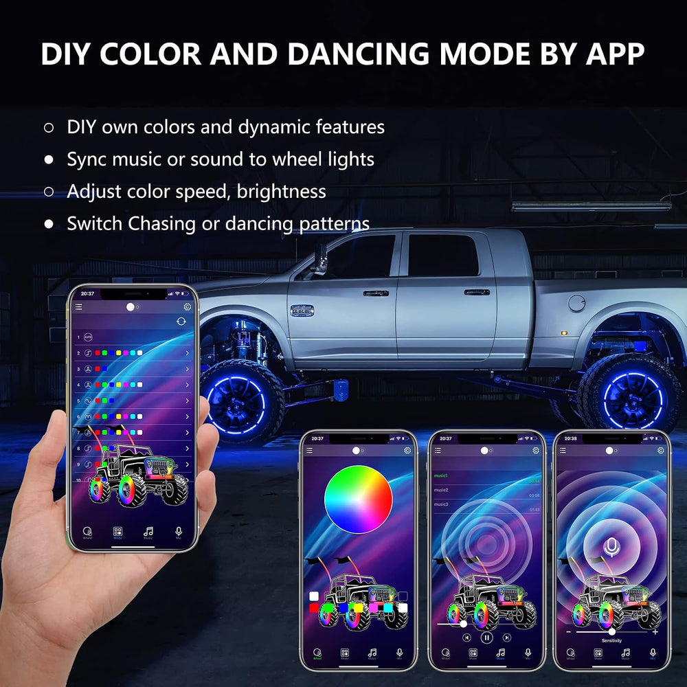 4pcs 17.5 inch Double Row Wheel Lights for Truck/Car/ATV/UTV, Dancing Chasing...