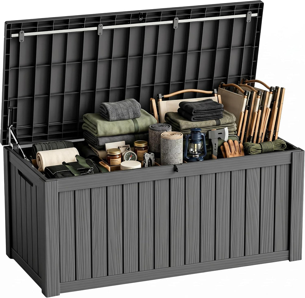EasyUp 180 Gallon Deck Box, Waterproof& UV Resistant, Black