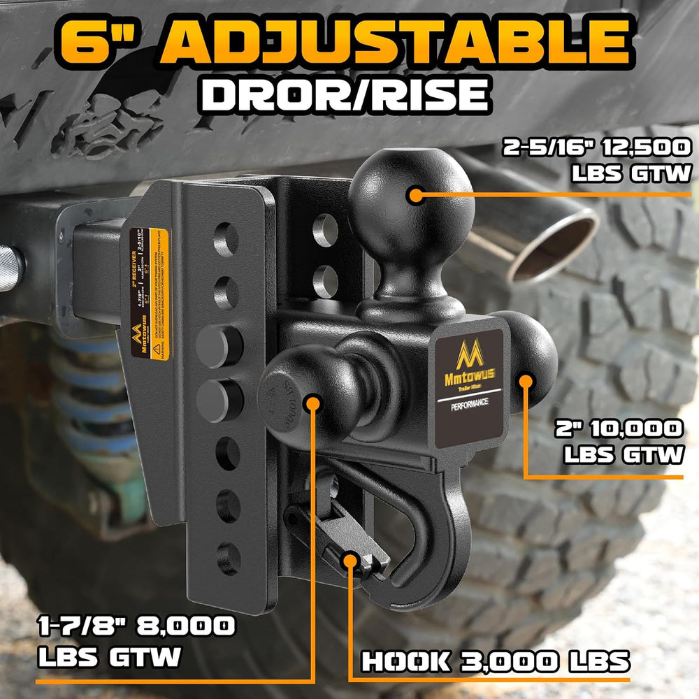 Adjustable Trailer Hitch - Drop Hitch Fit 2" Receiver -6" Drop/Rise