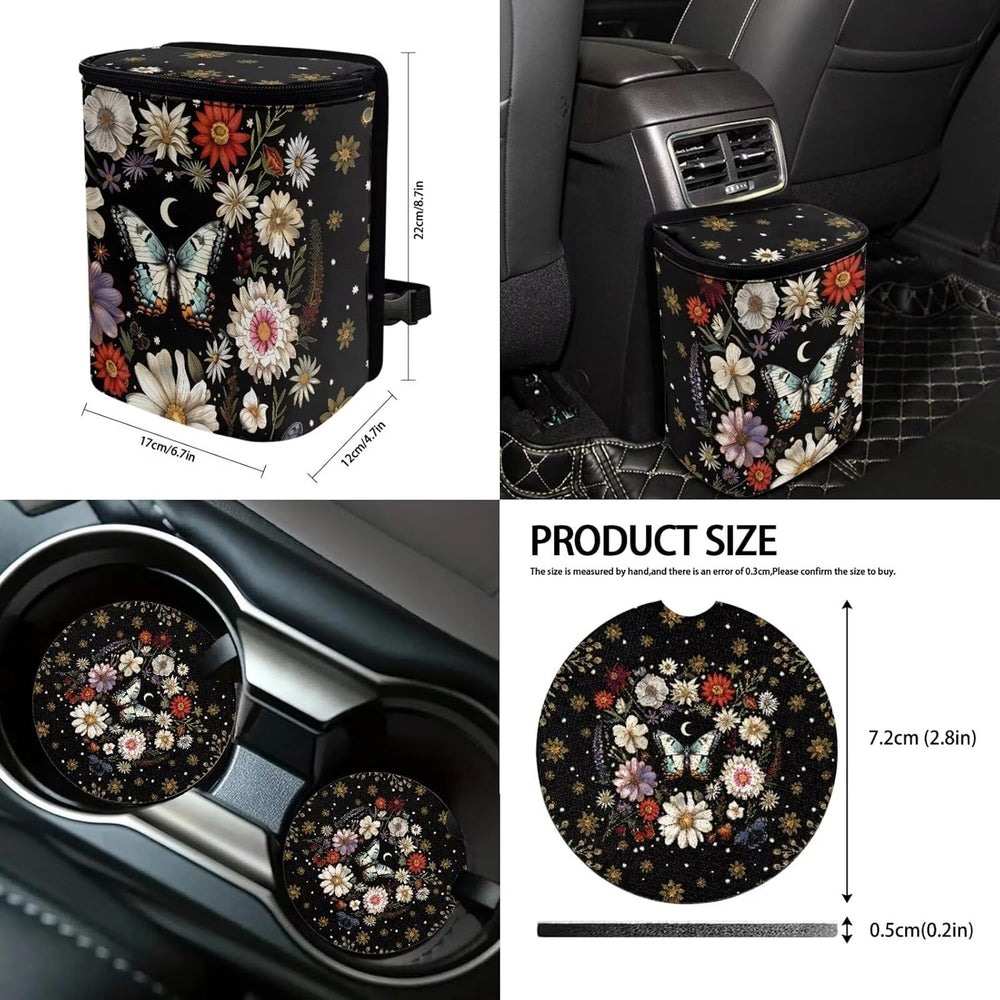 Suobstales Butterfly Daisy Moon Print Car Accessories Auto Seat Covers Full S...