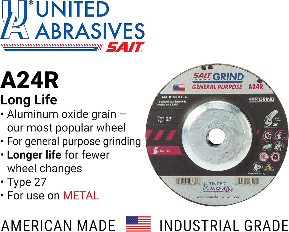 United Abrasives-SAIT 20173 A24R General Purpose/Long Life Grinding Wheel [Ty...