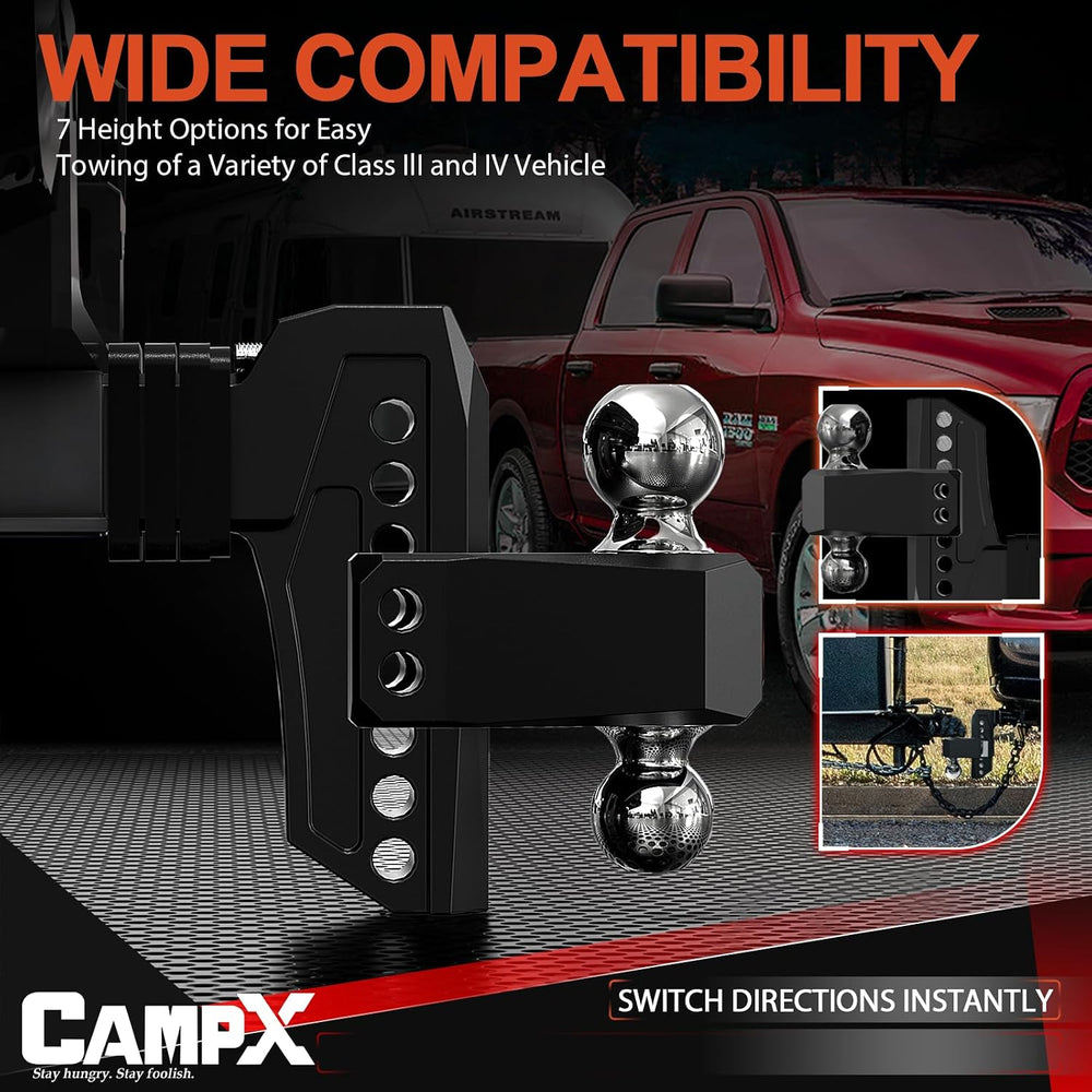 Adjustable Trailer Hitch Fits 2.5" Receiver, 7-Inch Drop/Rise, Aluminum