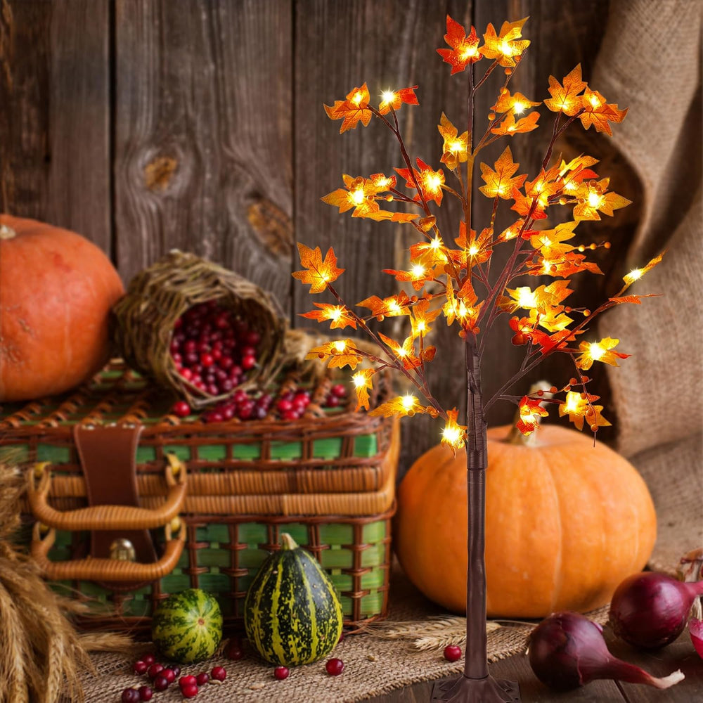 FORUP LED Lighted Maple Tree, 4 FT Lighted Artificial Tree for Thanksgiving H...