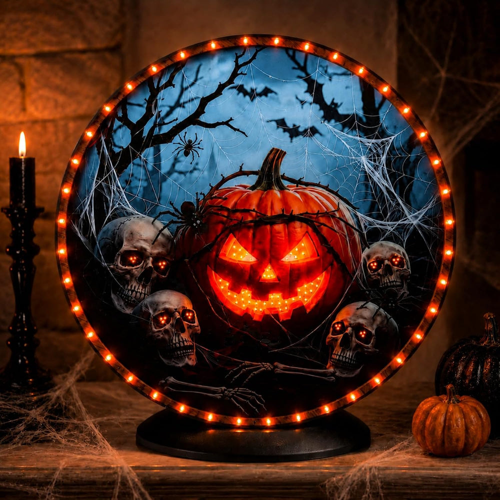 Lighted Halloween Decorations Battery Operated, Halloween Pumpkin Skull Decor...