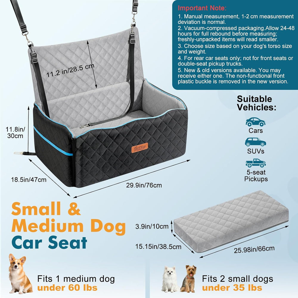 Dog Car Seat for Medium Dogs Up to 60 lb, Thick Cushion, Black+Grey