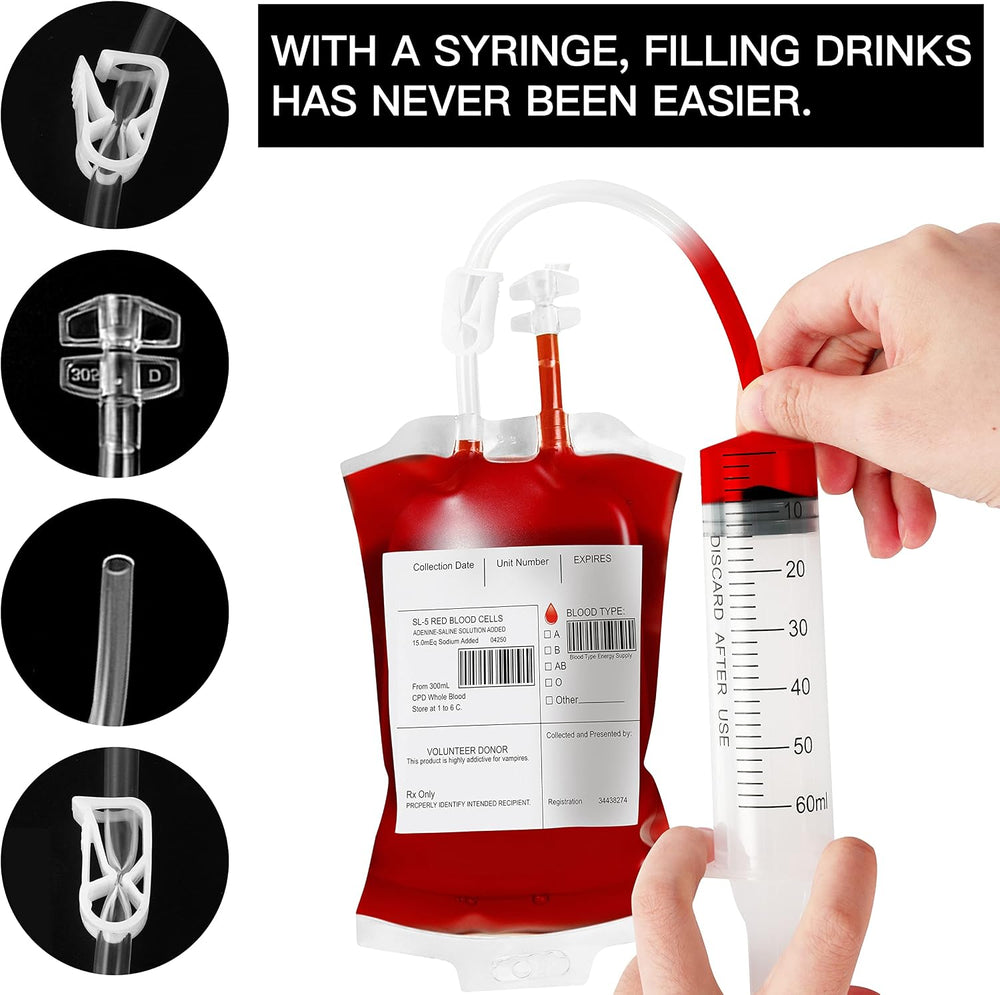 Garma 100 Pack Halloween Blood Bags for Drink, Reusable Drink Cups Containers...