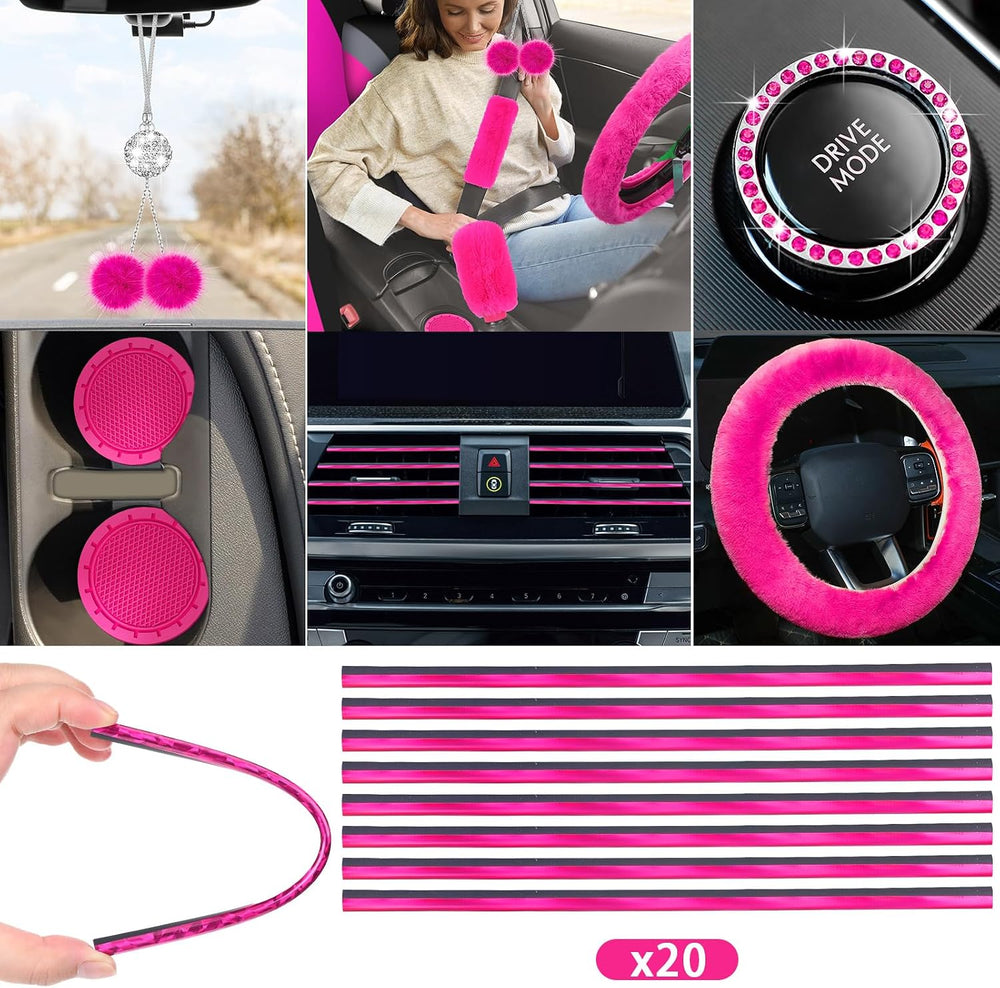 ROCEEI 47 Pcs Car Seat Cover Full Set Car Accessories, Rose Pink