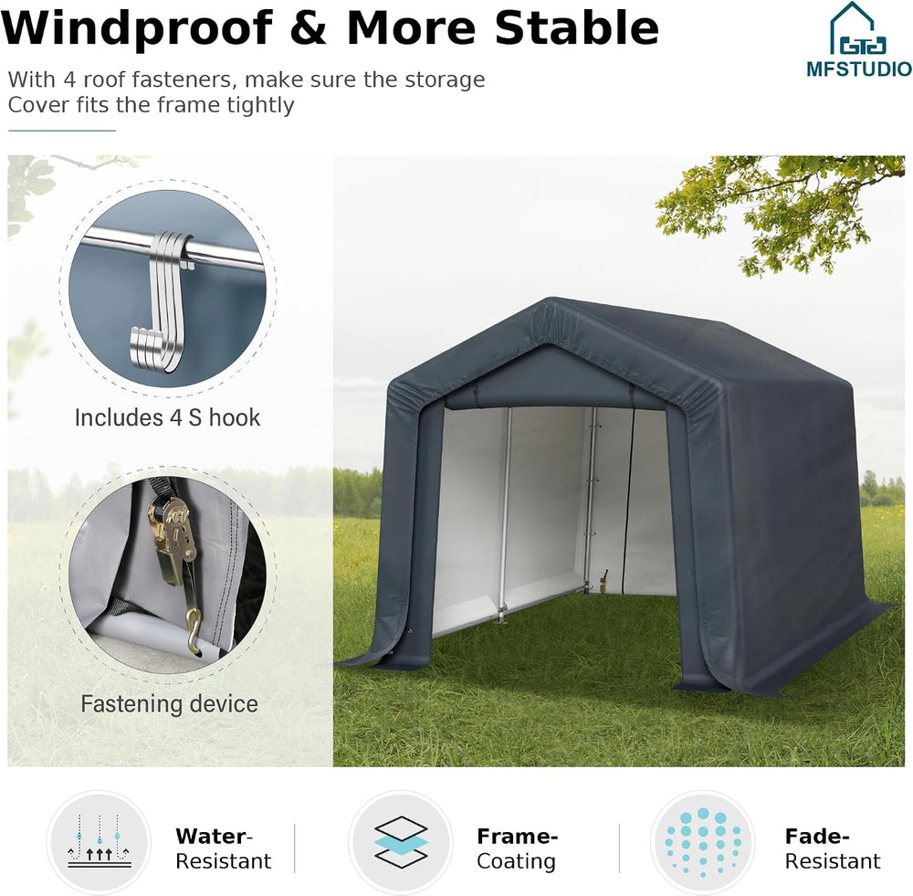 MFSTUDIO Portable Storage Shed 8x12ft, Garage Car Tents Motorcycle Carport