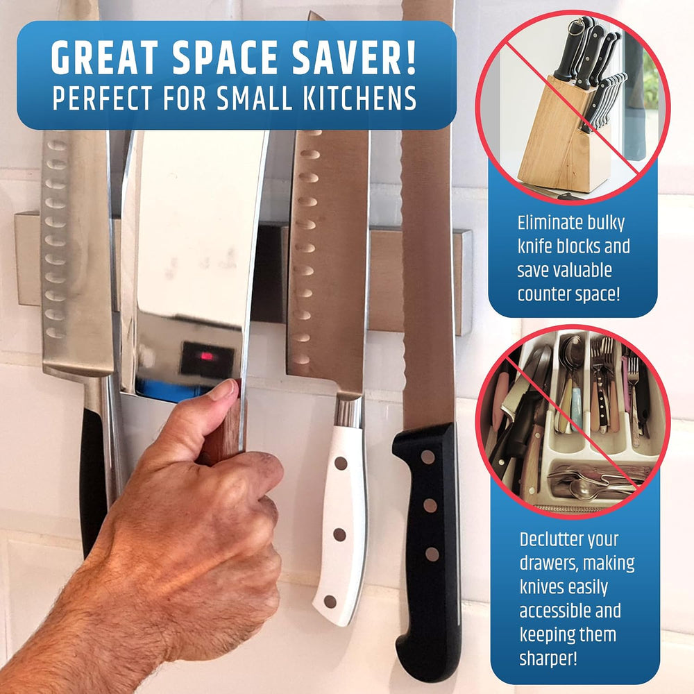 10" Strong Adhesive (No Drill) Magnetic Knife Holder for Wall - Professi...