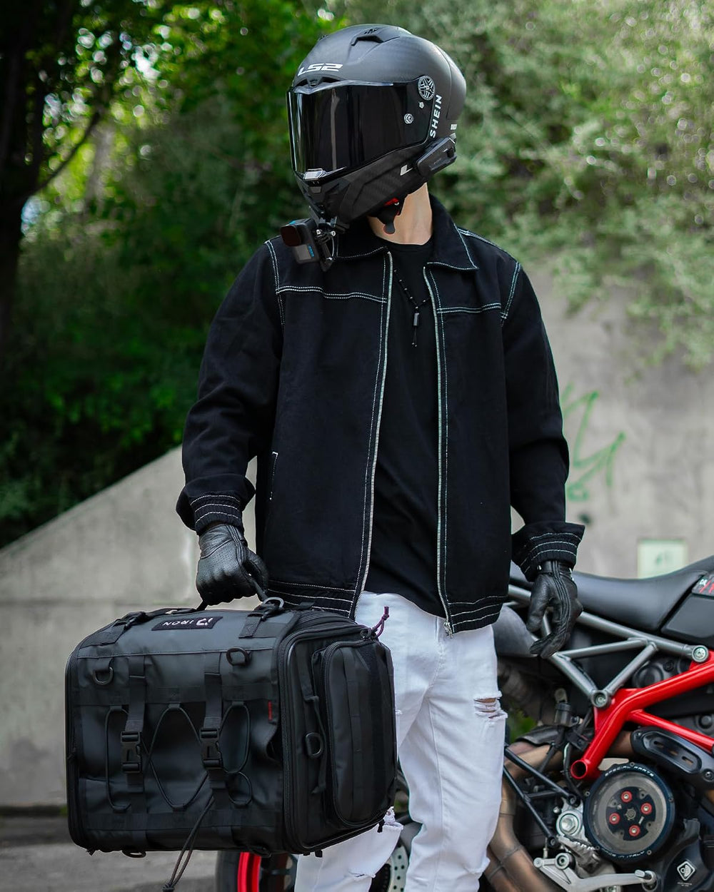 RIDEIRON Motorcycle Tail Bag, Expandable from 40L to 60L with Rain Cover