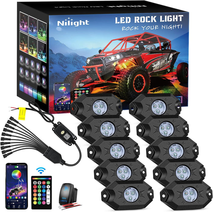 Nilight RGB LED Rock Lights Kit 10 Pods Underglow Multicolor Neon Pod