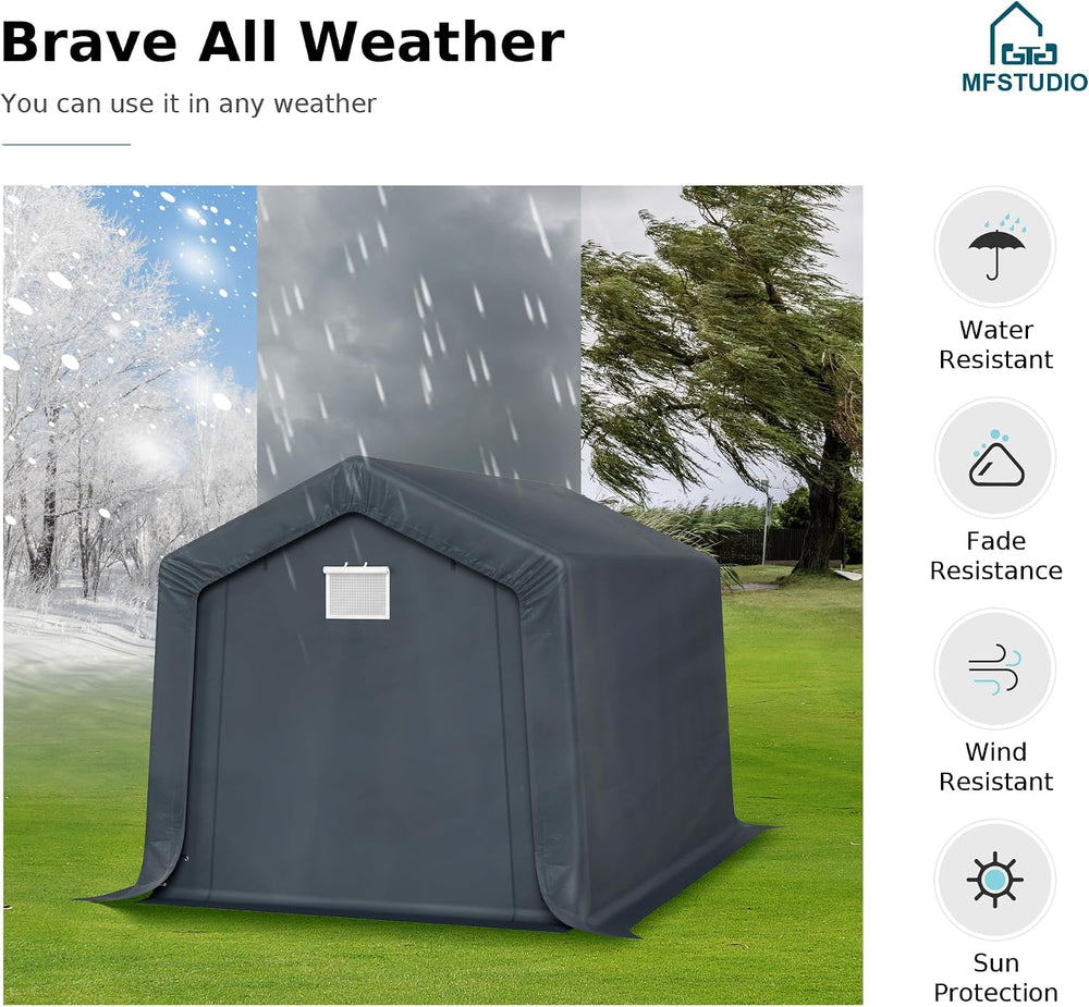 MFSTUDIO Portable Storage Shed 8x12ft, Garage Car Tents Motorcycle Carport