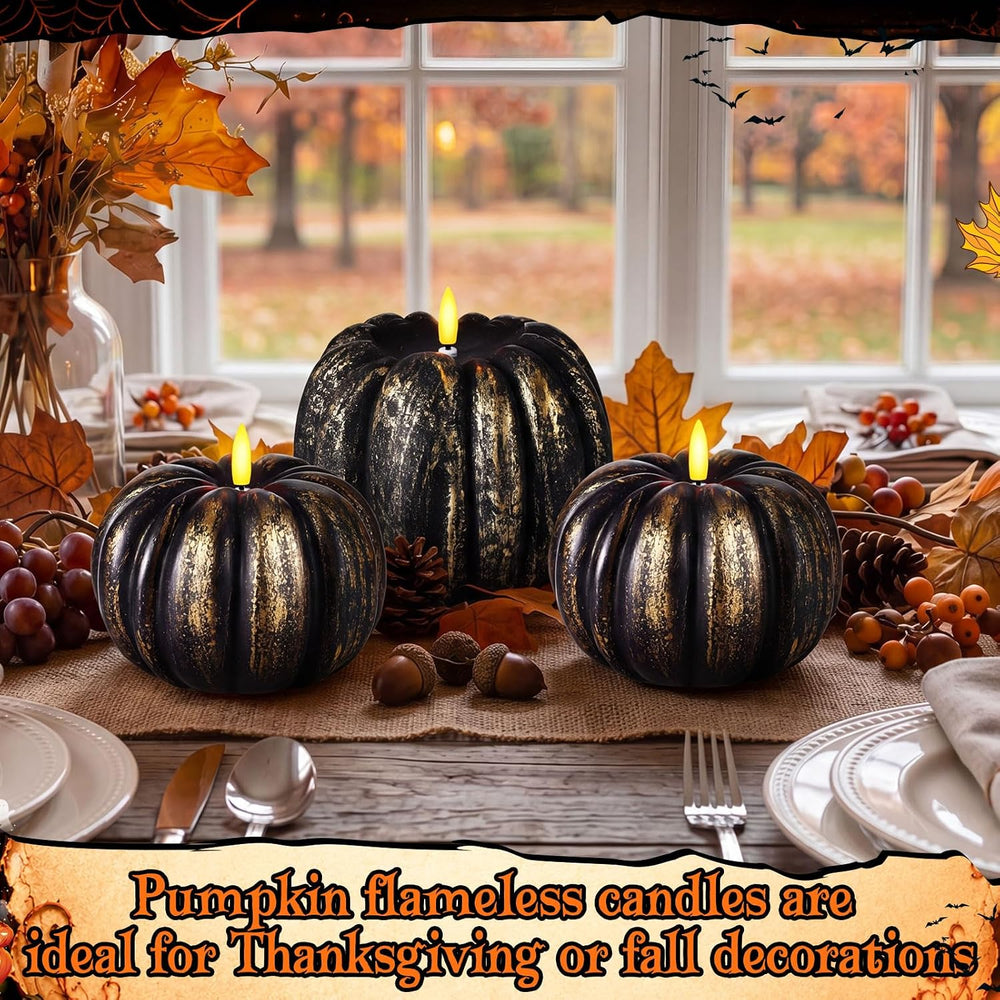 3 Pcs Halloween Flameless Pumpkin Candles with Timer Remote