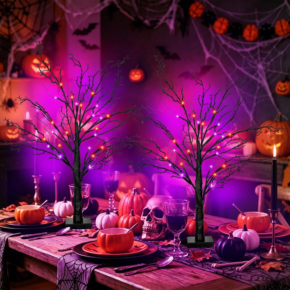 [Timer] 2 Pack Halloween Decorations Indoor, 24 Inch Lighted Black Halloween ...
