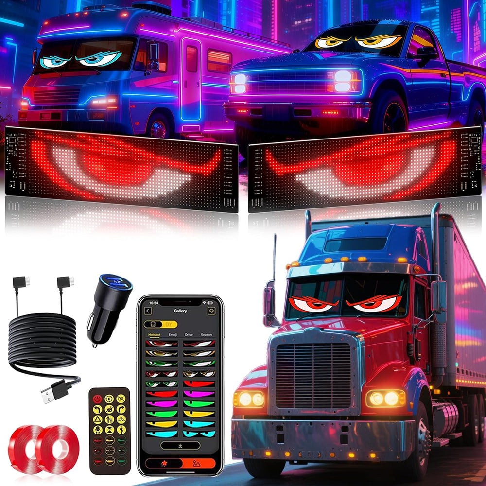 2PCS 23"x5" Devil Eyes Light for Windshield – Dual Screen Sync, LED...