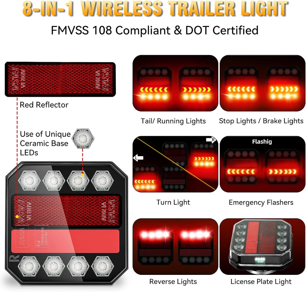 Magnetic Wireless Trailer Lights, Rechargeable LED Tow Lights Kit