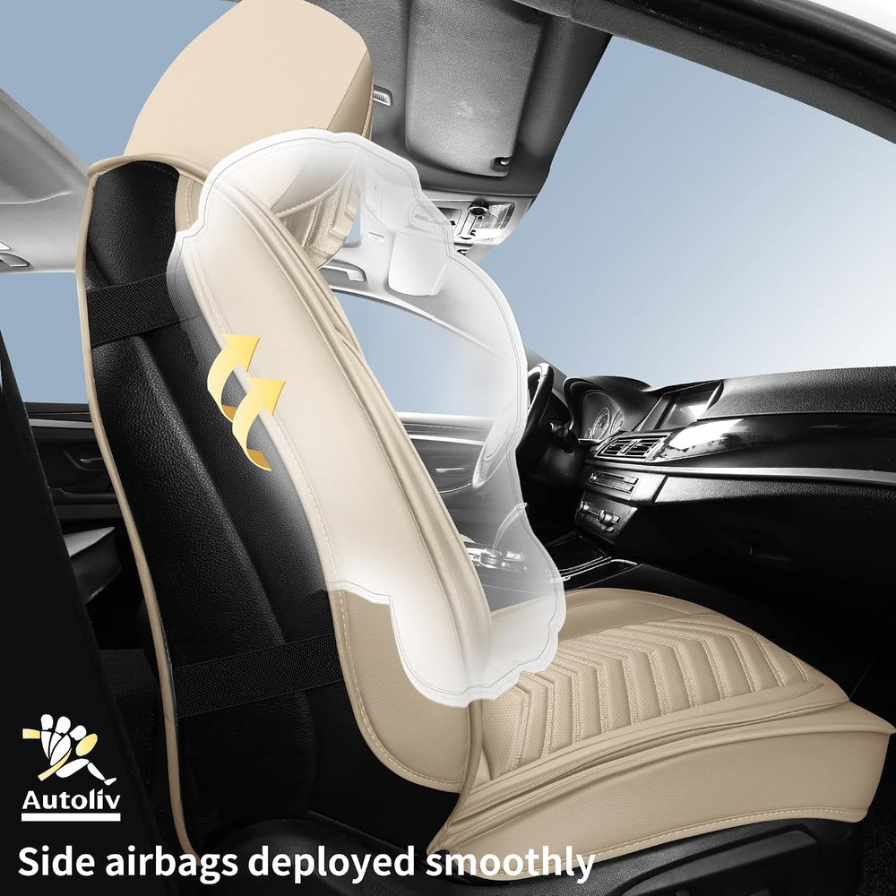 Nappa Leather Car Seat Covers Front Seats, Beige Car seat Protector, Waterpro...