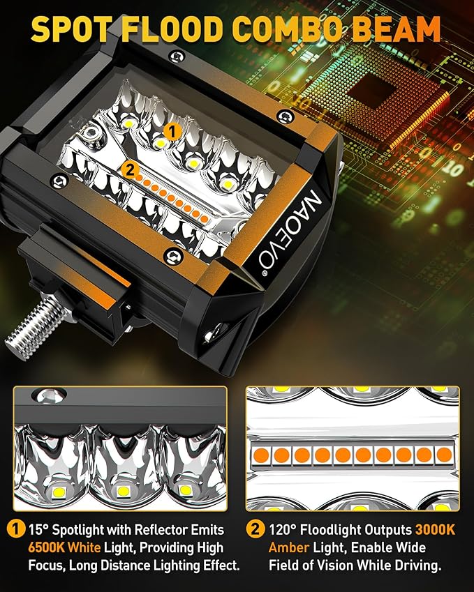 NAOEVO 4 Inch LED Pod Lights, Spot Flood LED Fog/Driving/Off Road Lights