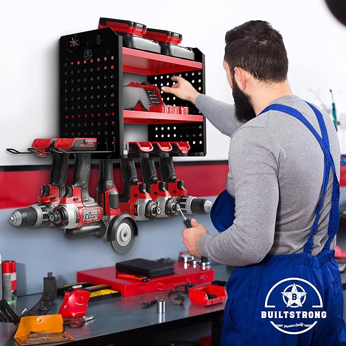 Power Tool Organizer-6 Drill Holder Wall Mount, 3 Tier Heavy-Duty Hand Tool