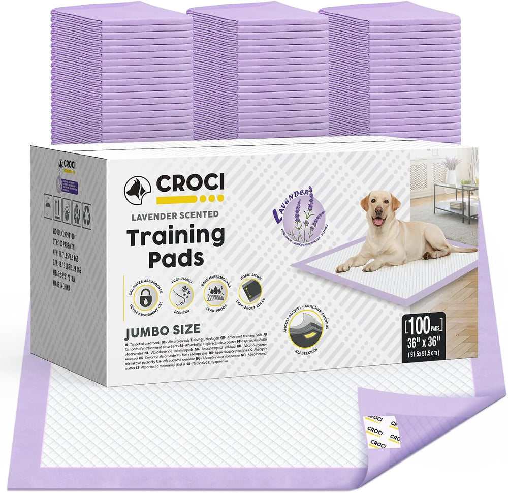 CROCI Puppy Pads with Adhesive Tabs Leak Proof Lavender Scent 36x36in 100Ct
