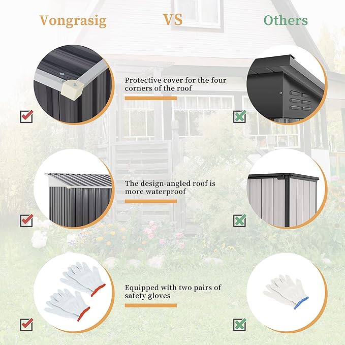 Vongrasig Outdoor Storage Shed, 6 x 4 FT Outside Metal Garden Shed