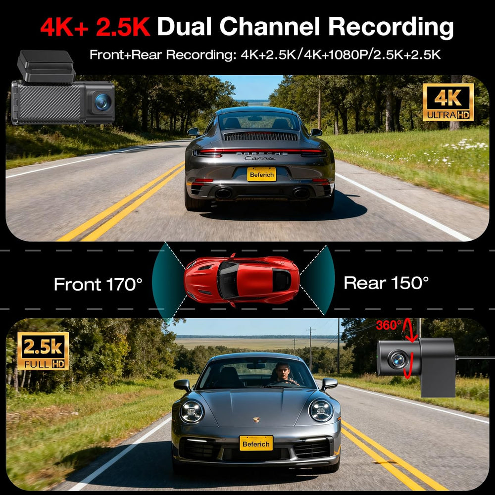 4K+2.5K Dash Cam Front and Rear, Built-in GPS, 5.8G WiFi, Free 64GB Card Incl...