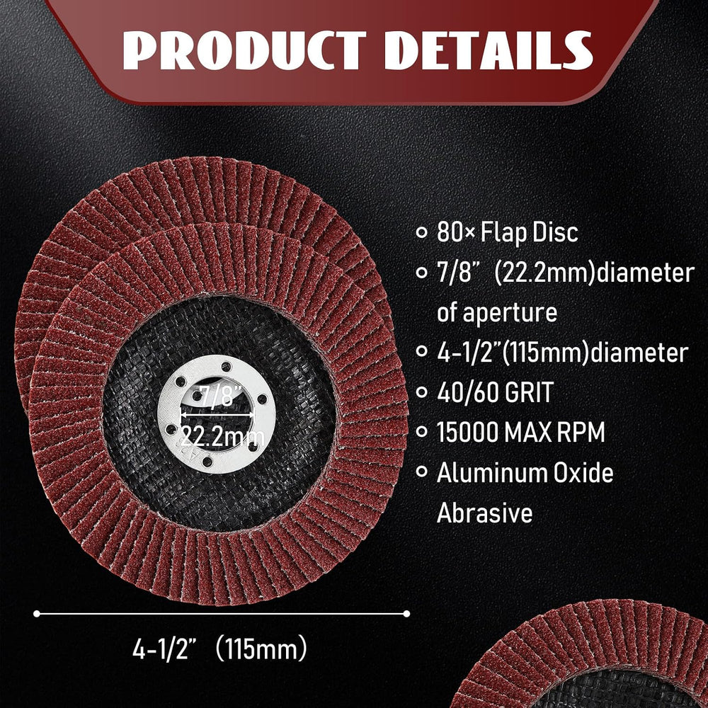 Landhoow 80 Pack Flap Discs 4 1/2 Inch for Angle Grinder 4.5 x 7/8 Inch Alumi...