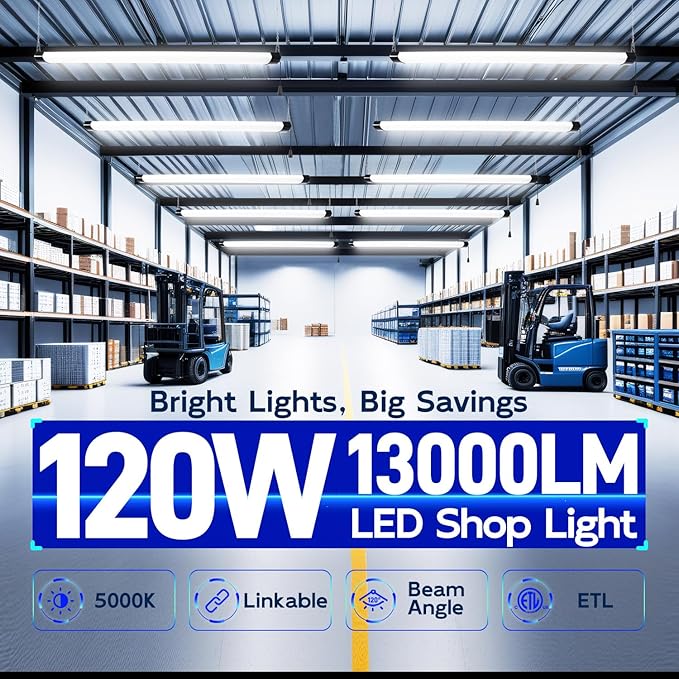 hykolity 4FT 120W LED Shop Light Linkable, 5000K Utility Shop Lights