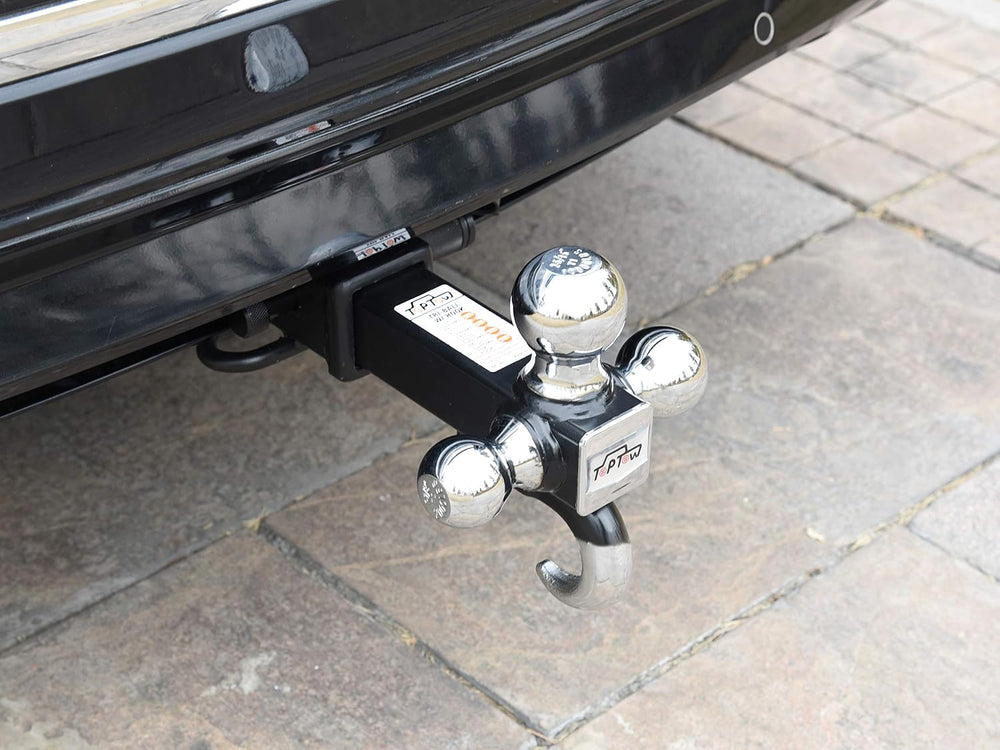 TOPTOW 64180 Trailer Receiver Hitch Triple Ball Mount with Hook, Chrome Balls...