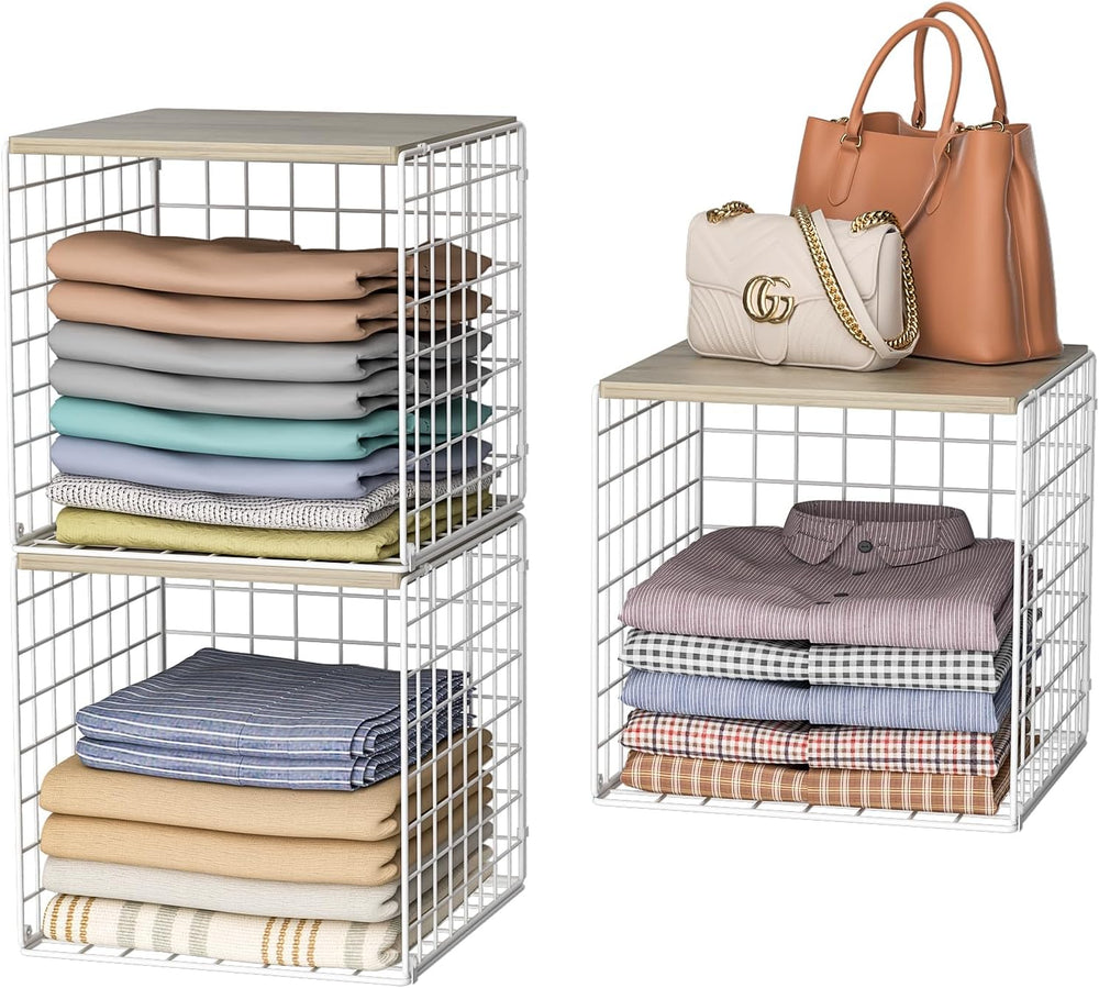 Hencawima 3PCS Stackable Closet Organizers and Storage, Closet Shelves with W...