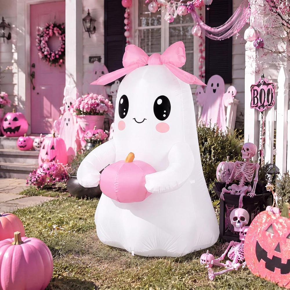 6 ft Pink Bow Halloween Inflatable Ghost Outdoor Decoration