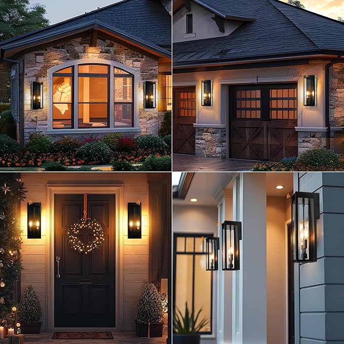 16” Dusk to Dawn Outdoor Lighting, 2 Pack Black Modern Porch Outside Lights