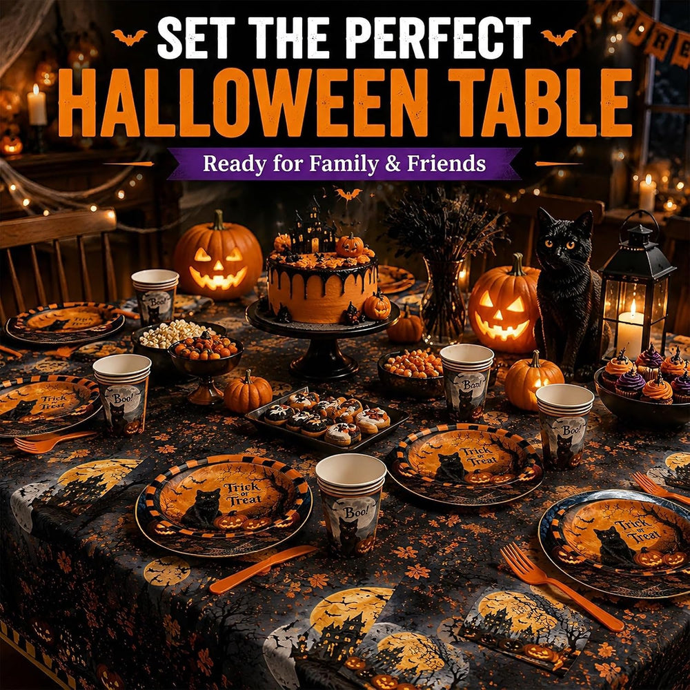 Halloween Party Supplies Plates and Napkins Set, Halloween Disposable Tablewa...