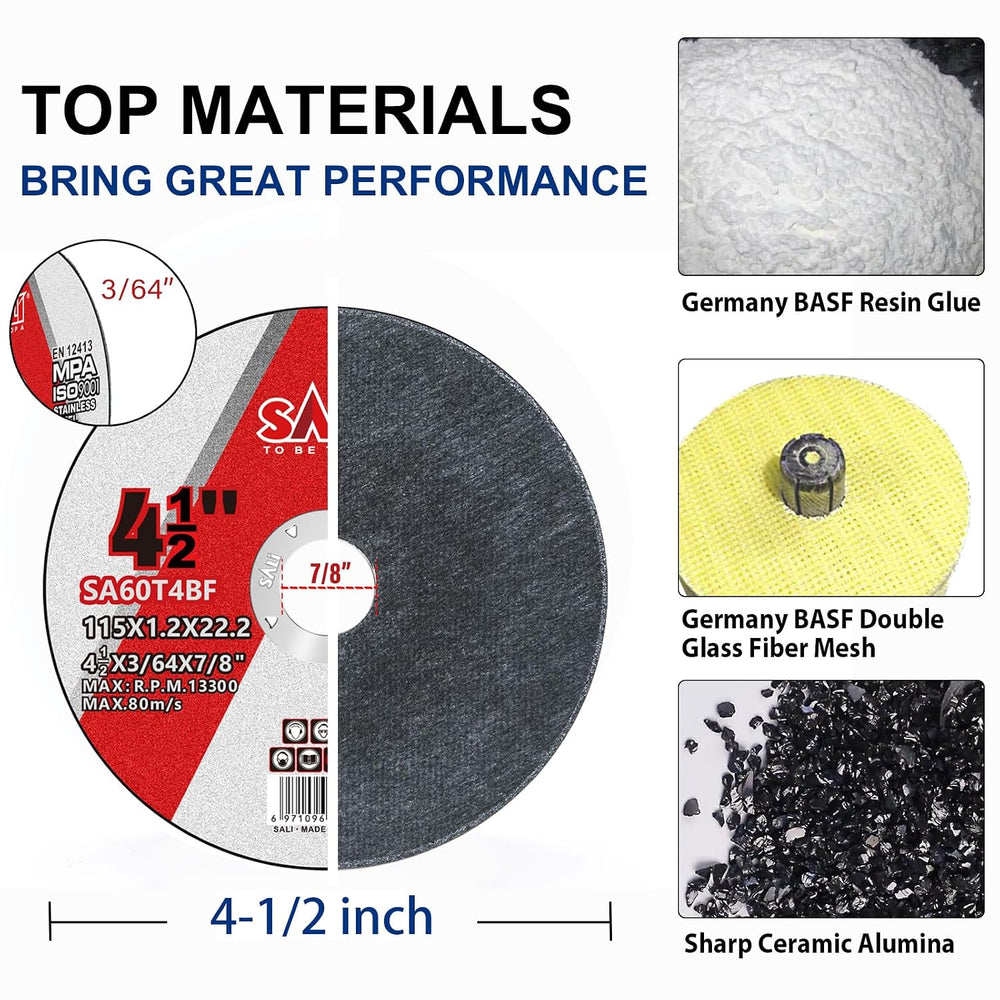SALI 100 Pack 4.5in x 3/64in x 7/8in Stainless Steel Cutting Wheels, Compatib...
