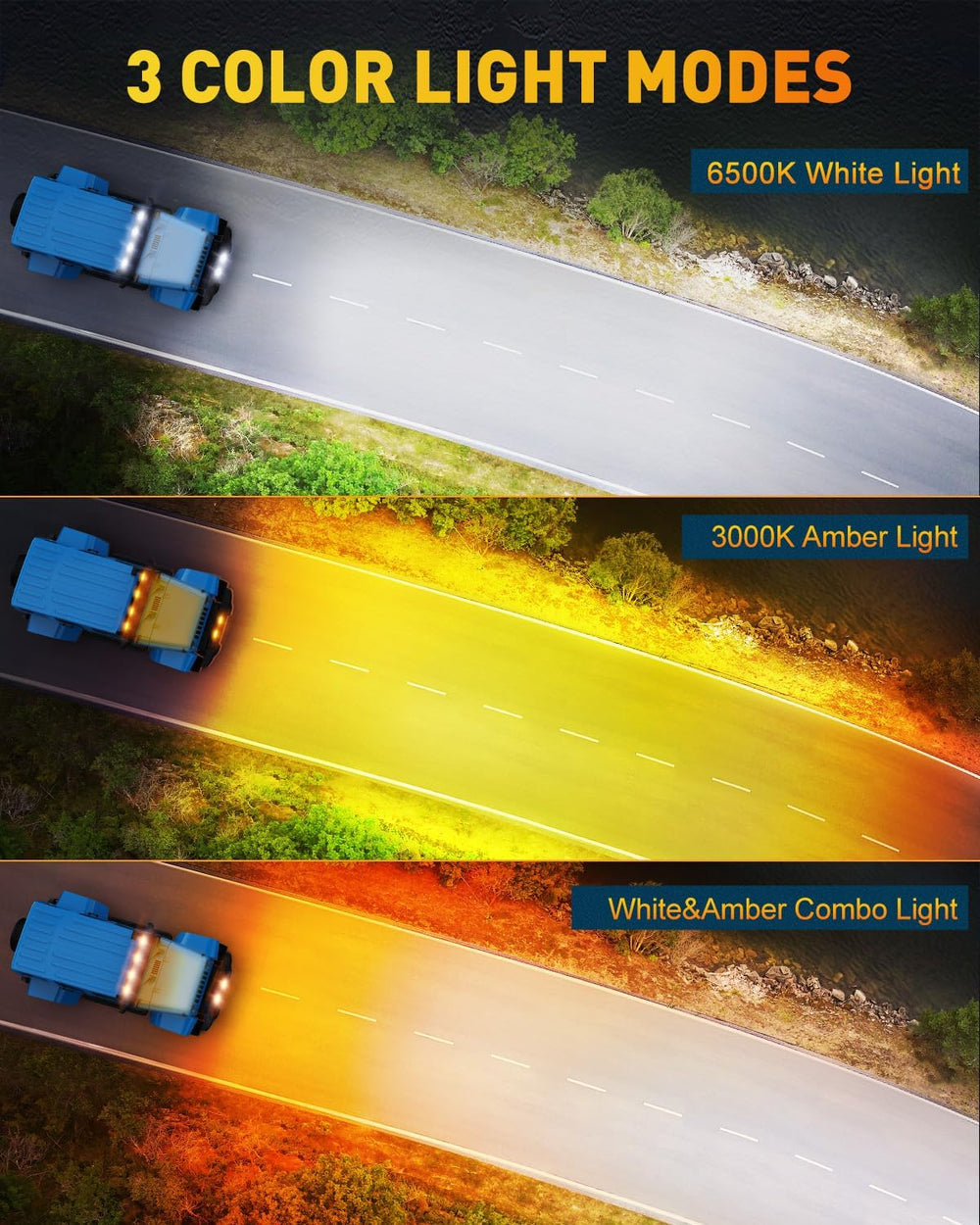 NAOEVO 6 Inch White Amber LED Light Bar, 50W 4000LM LED Fog Lights, 3-Mode