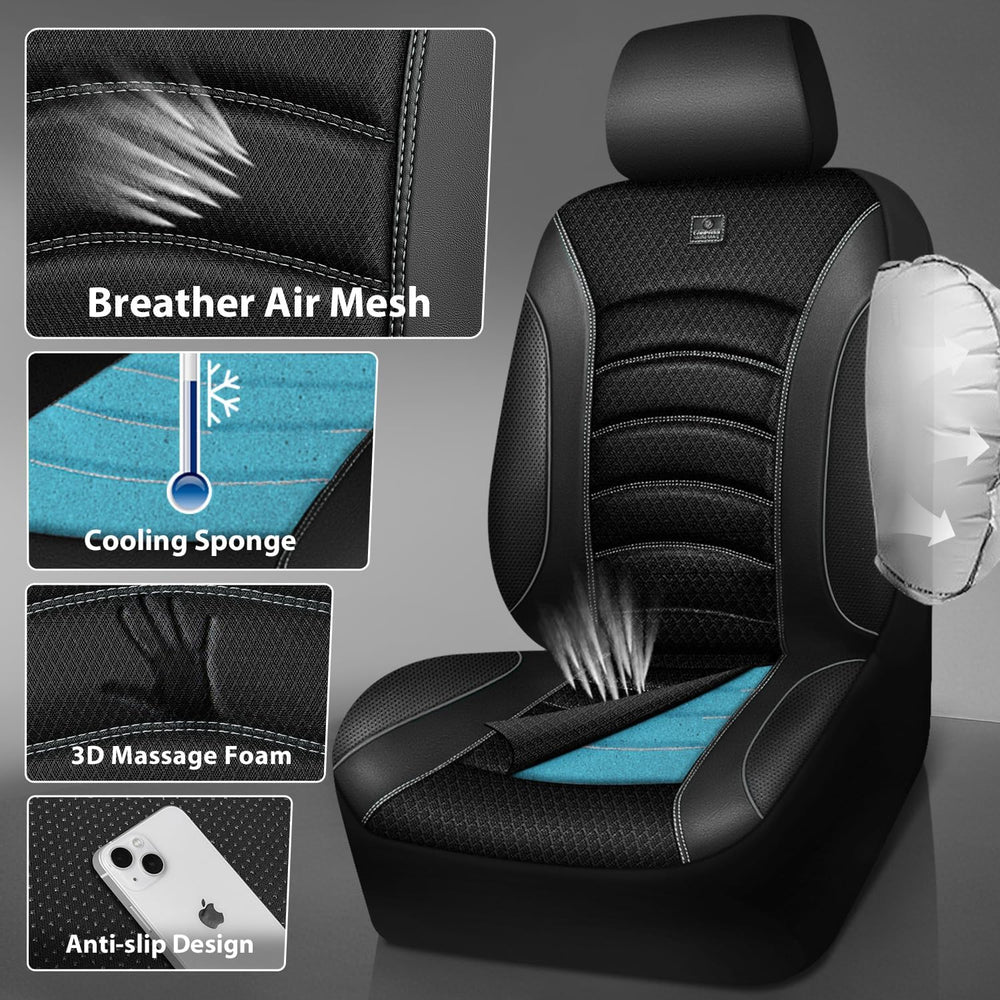 CAR PASS Comfortable 3D Foam Mesh Leather Car Seat Covers Full Sets, Air Cool...