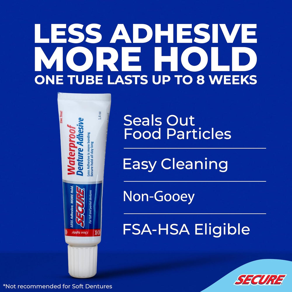 Secure Denture Adhesive Cream, Zinc Free Denture Glue, 1.4 oz, 6 Pack