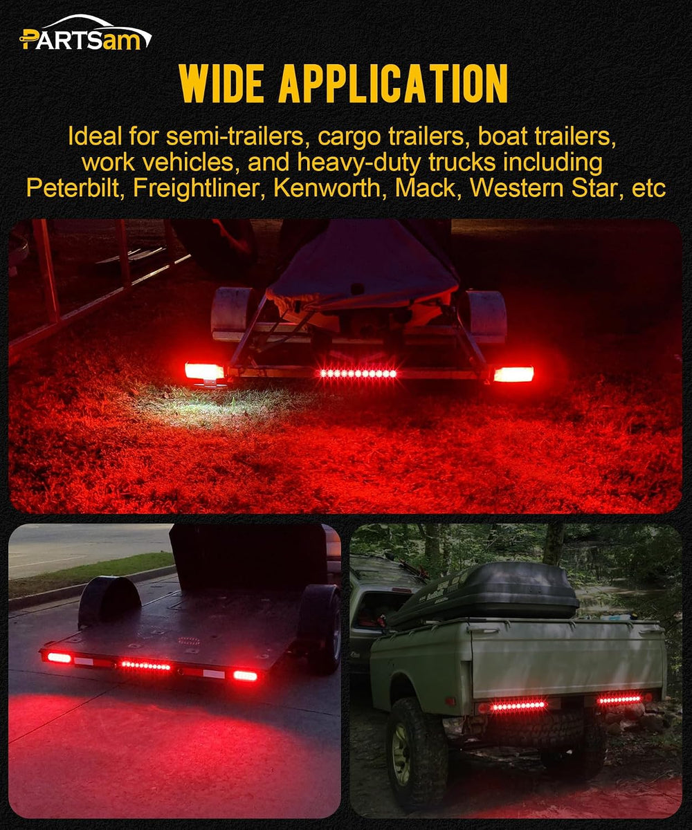 Partsam 10Pcs Red 15 Inch 11 LED Trailer Tail Light Bar Sealed Stop Turn Tail...