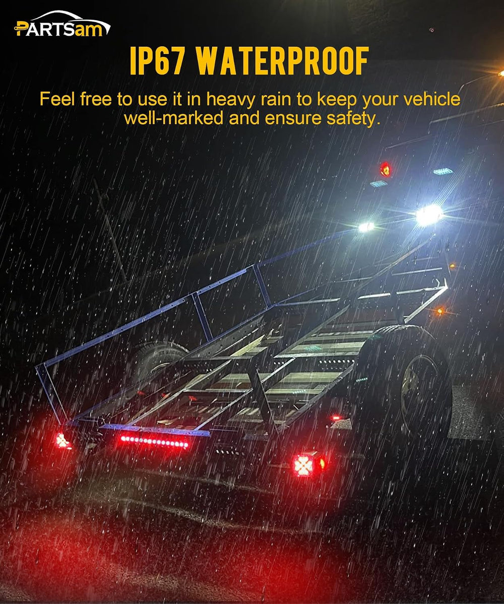 Partsam Submersible LED Trailer Tail Light Kit, Square Trailer Lights+Light B...
