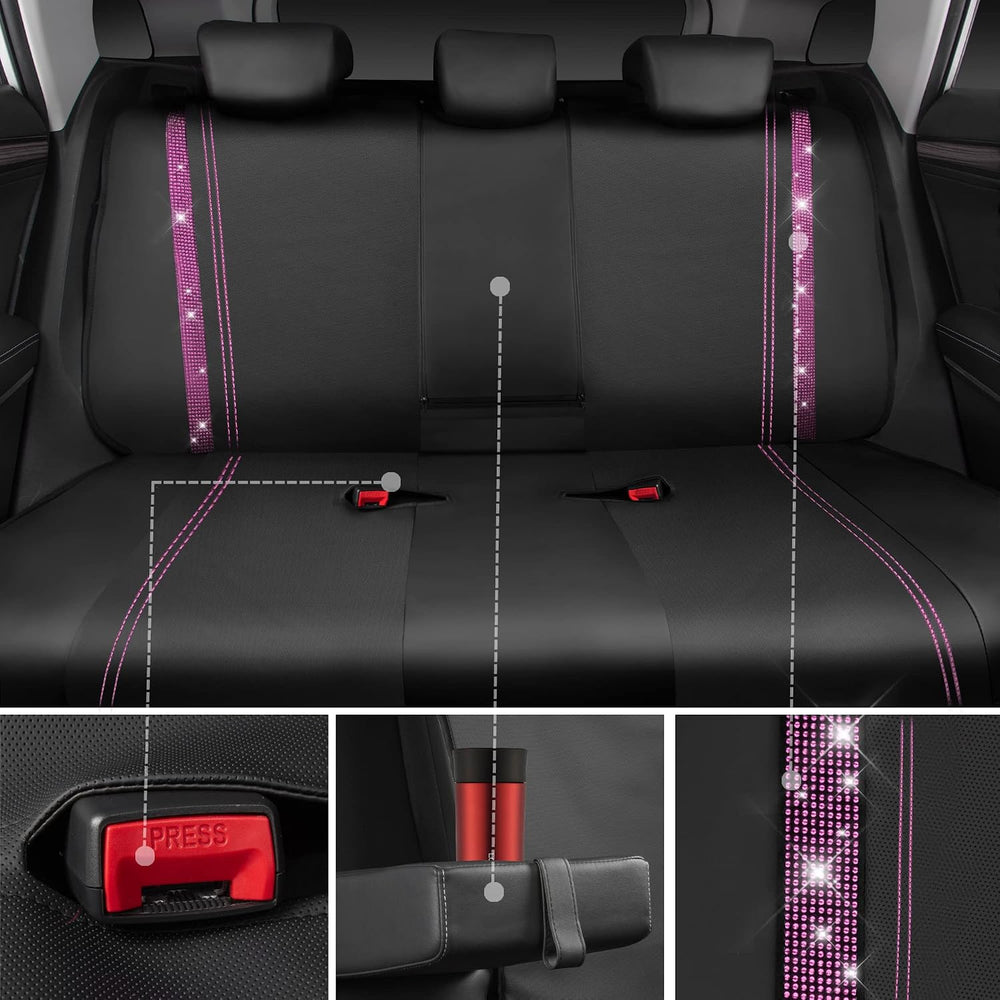 CAR PASS Bling Diamond Car Seat Covers Full Set, Shining Rhinestone Waterproo...
