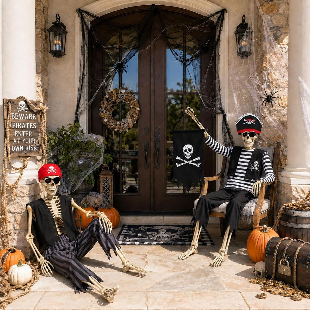 Halloween Skeleton Pirate Outfits Costume for 5-6 FT Skeletons Decoration