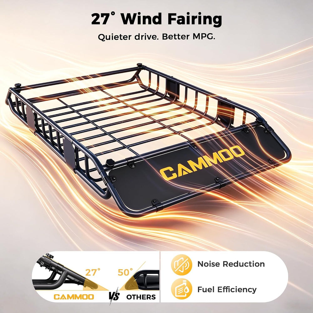 CAMMOO 54"x34" Roof Rack Basket, Removable Fairing & Support Ba...