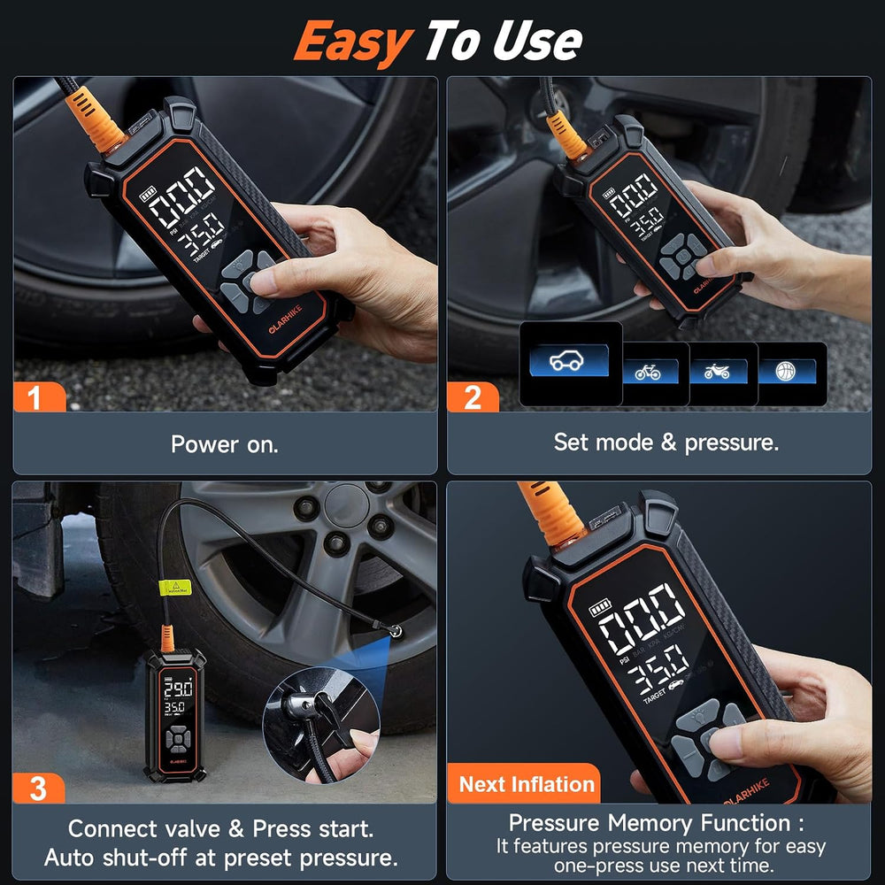 OlarHike Tire Inflator Portable Air Compressor,Dual Power-3*3000mAh &12V DC