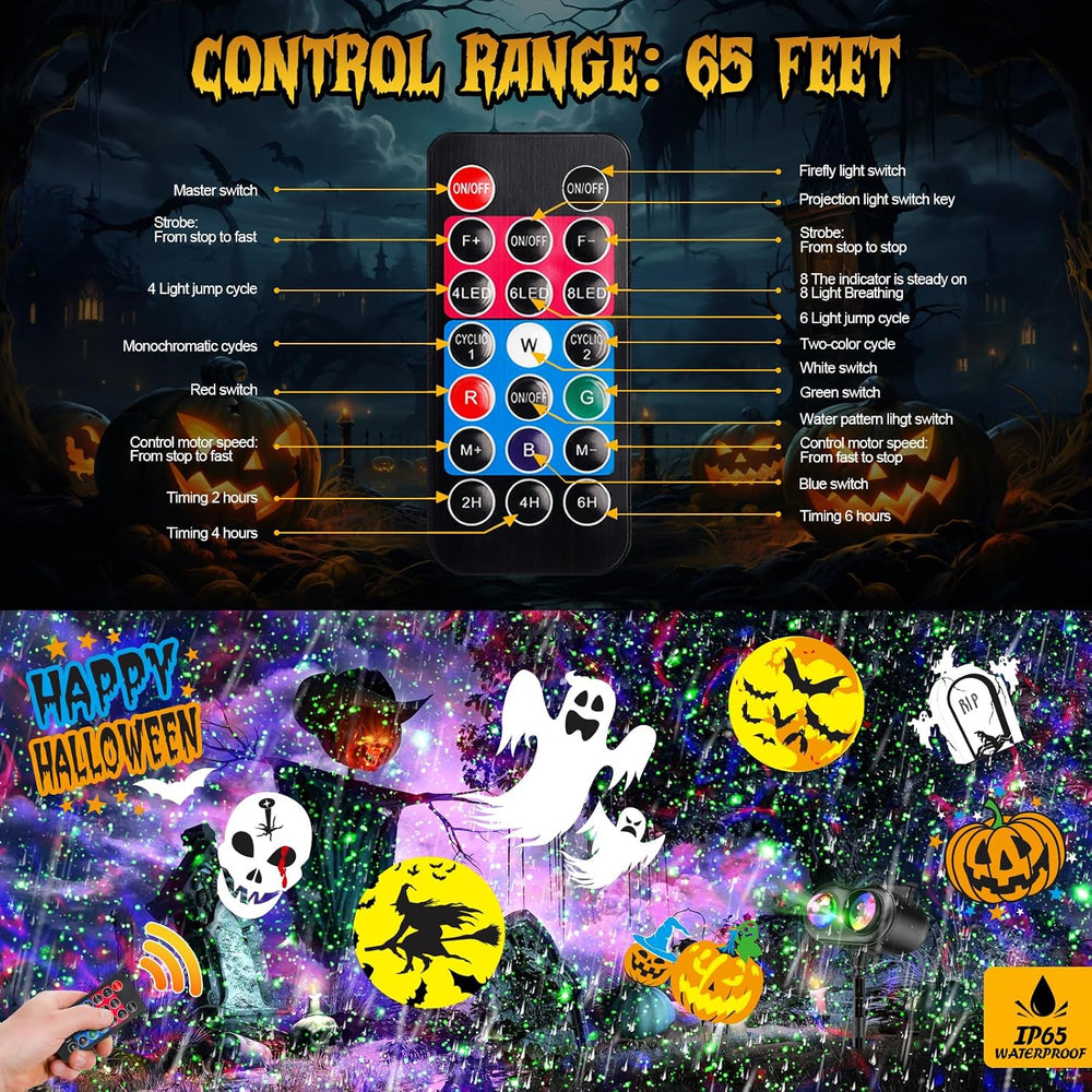 Halloween Christmas Projector Lights Outdoor with Ocean Wave & Firefly Li...