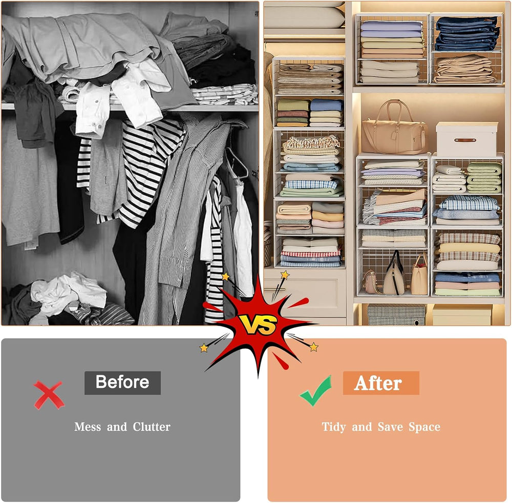 4-Tier Stackable Closet Organizers and Storage Shelves, Closet Storage Basket...