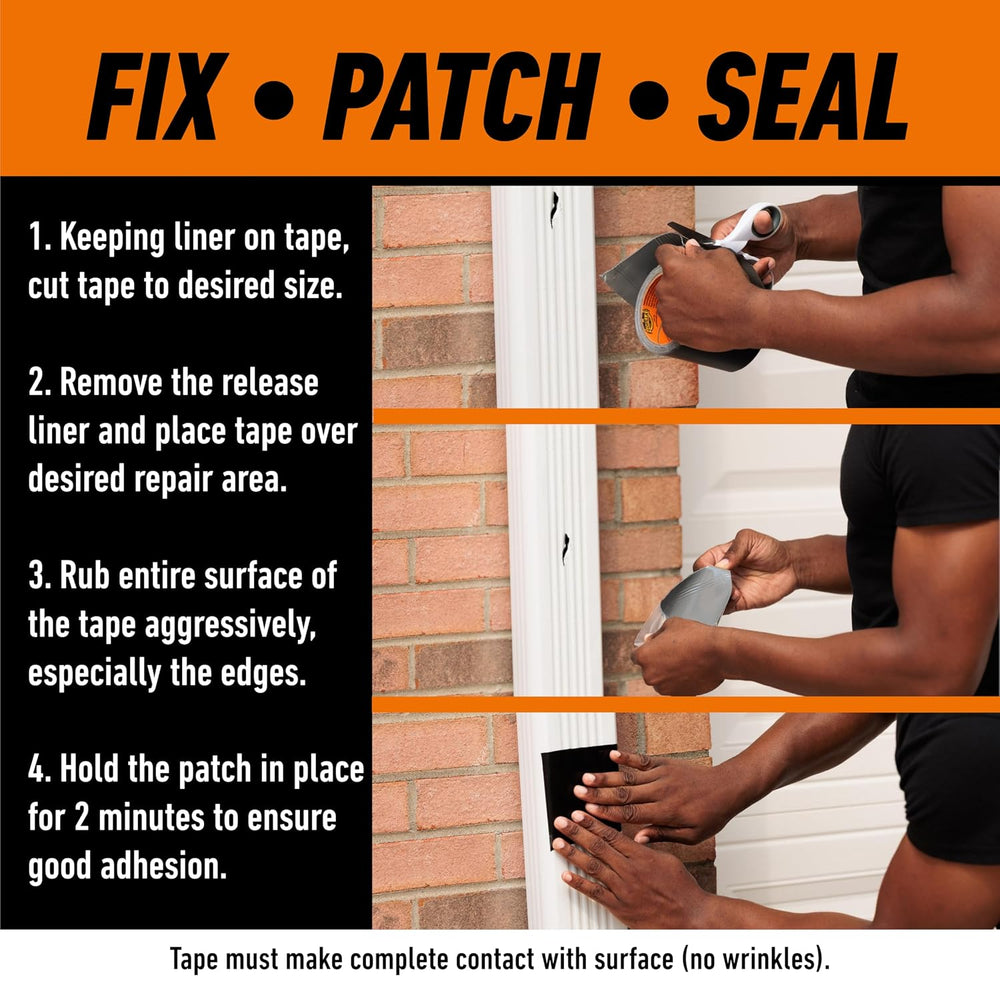 GORILLA Waterproof Patch & Seal Tape, Black Tape, 4" x 10' (Pack...